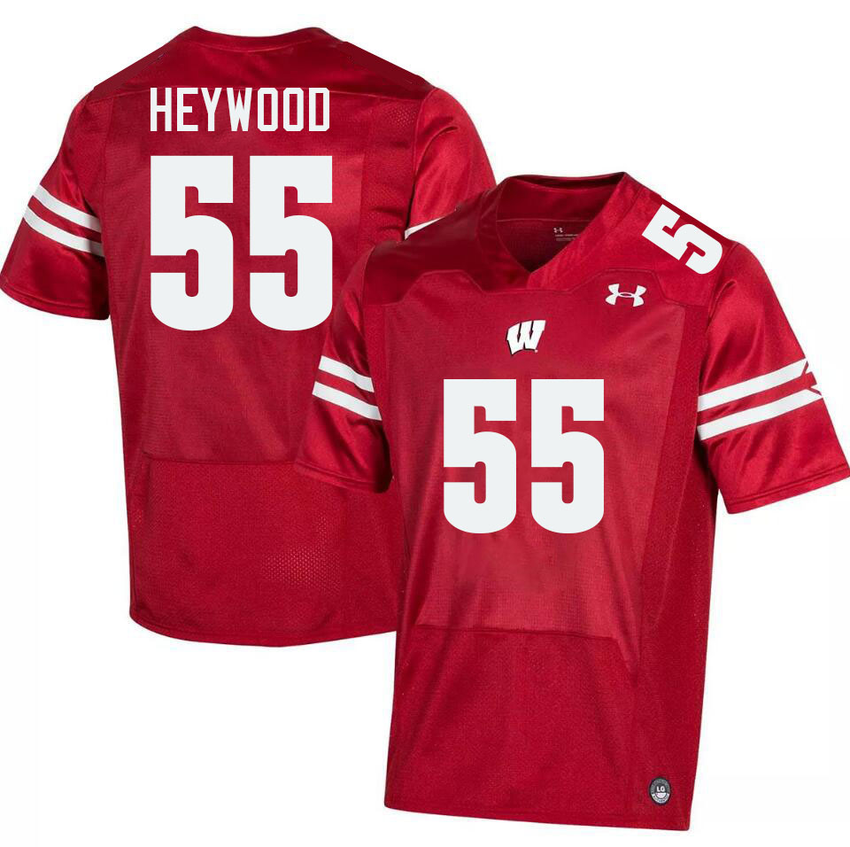 Men #55 Kevin Heywood Wisconsin Badgers College Football Jerseys Stitched-Red